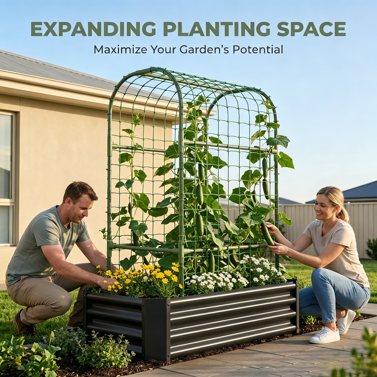 2-in-1 Raised Garden Bed with Trellis