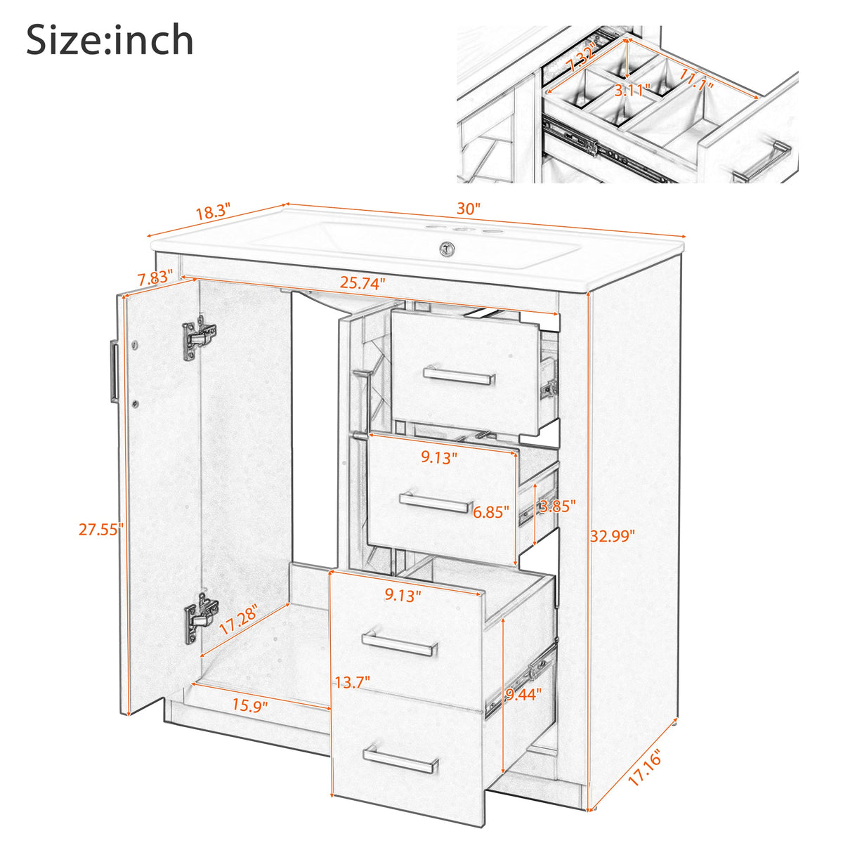 30'' Bathroom Vanity with Ceramic Sink Combo