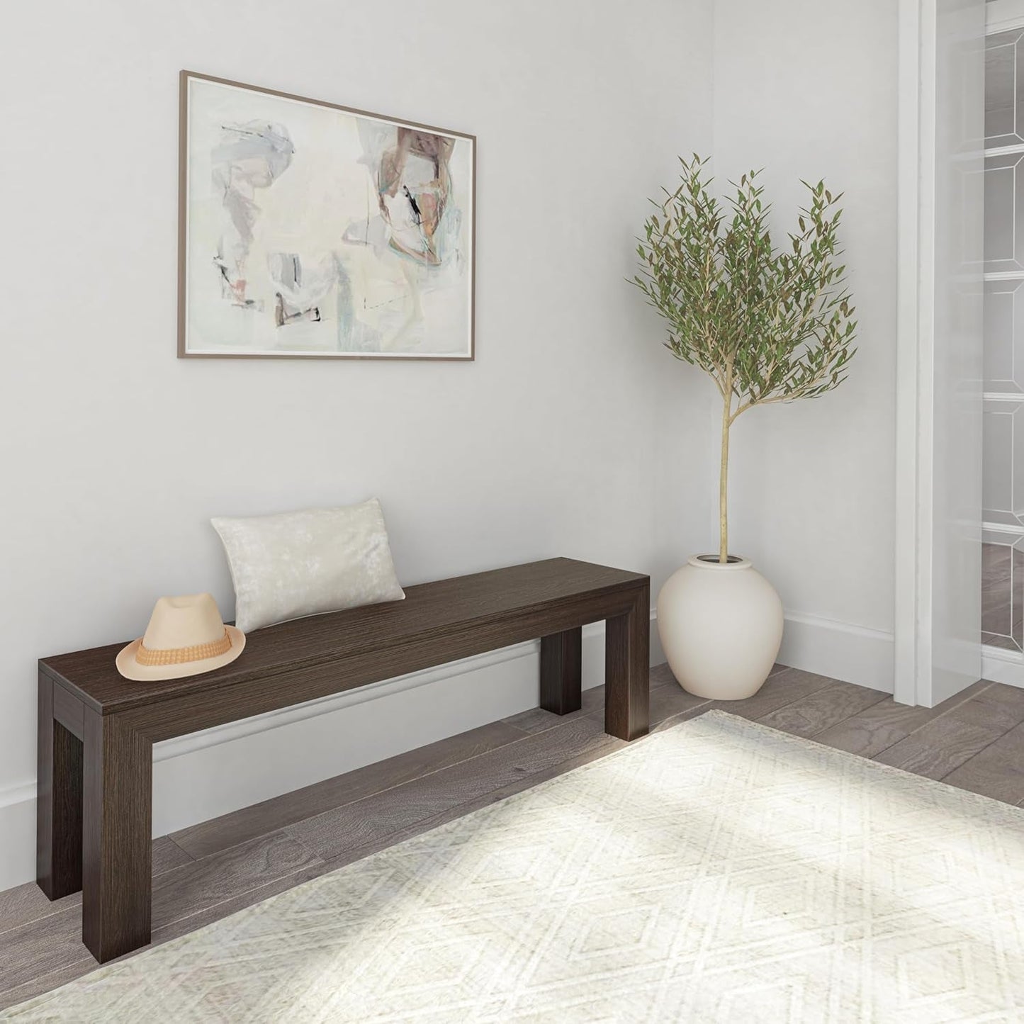 60 Inch Solid Wood Dining Bench Walnut Wirebrush Finish