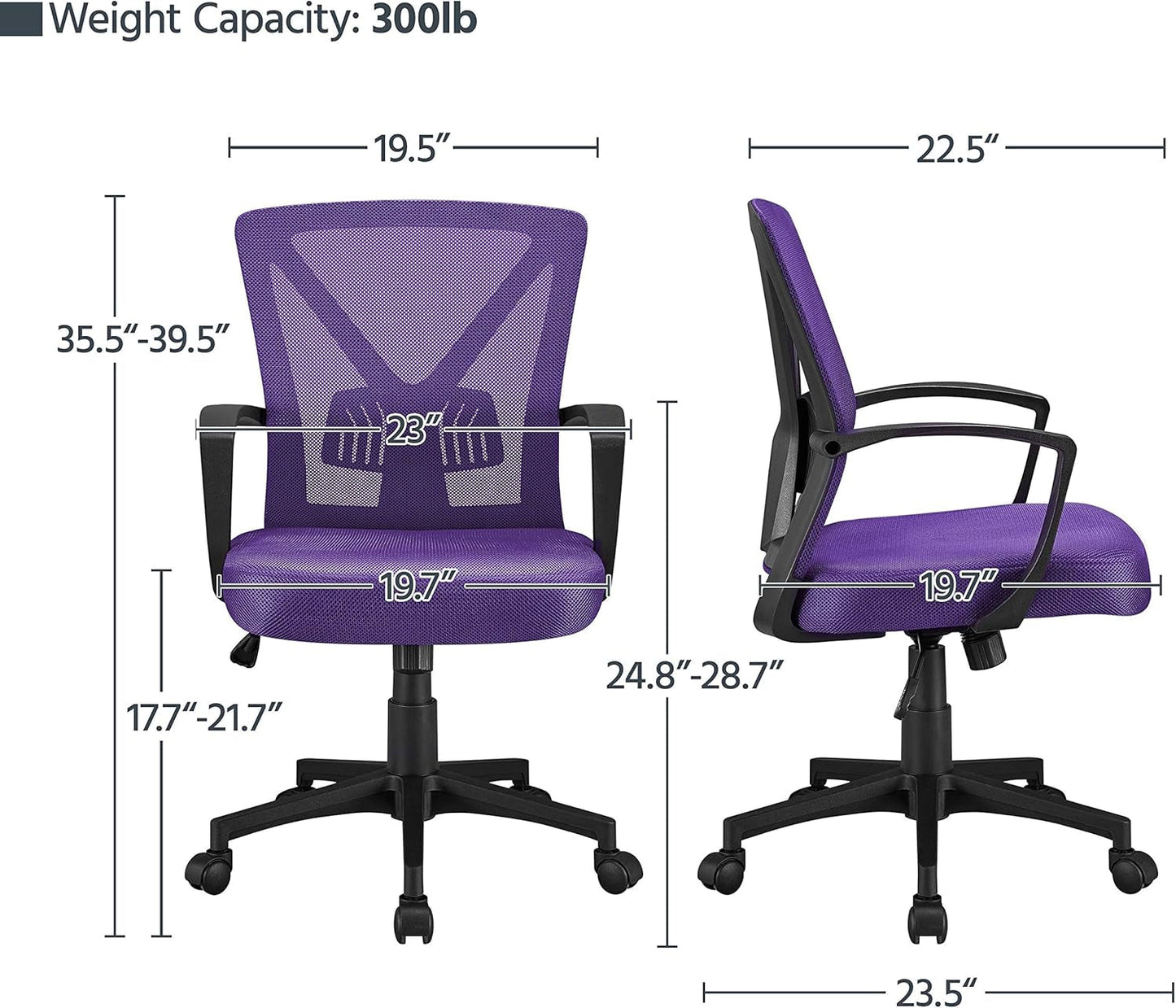 Ergonomic Purple Mesh Office Desk Chair With Lumbar Support