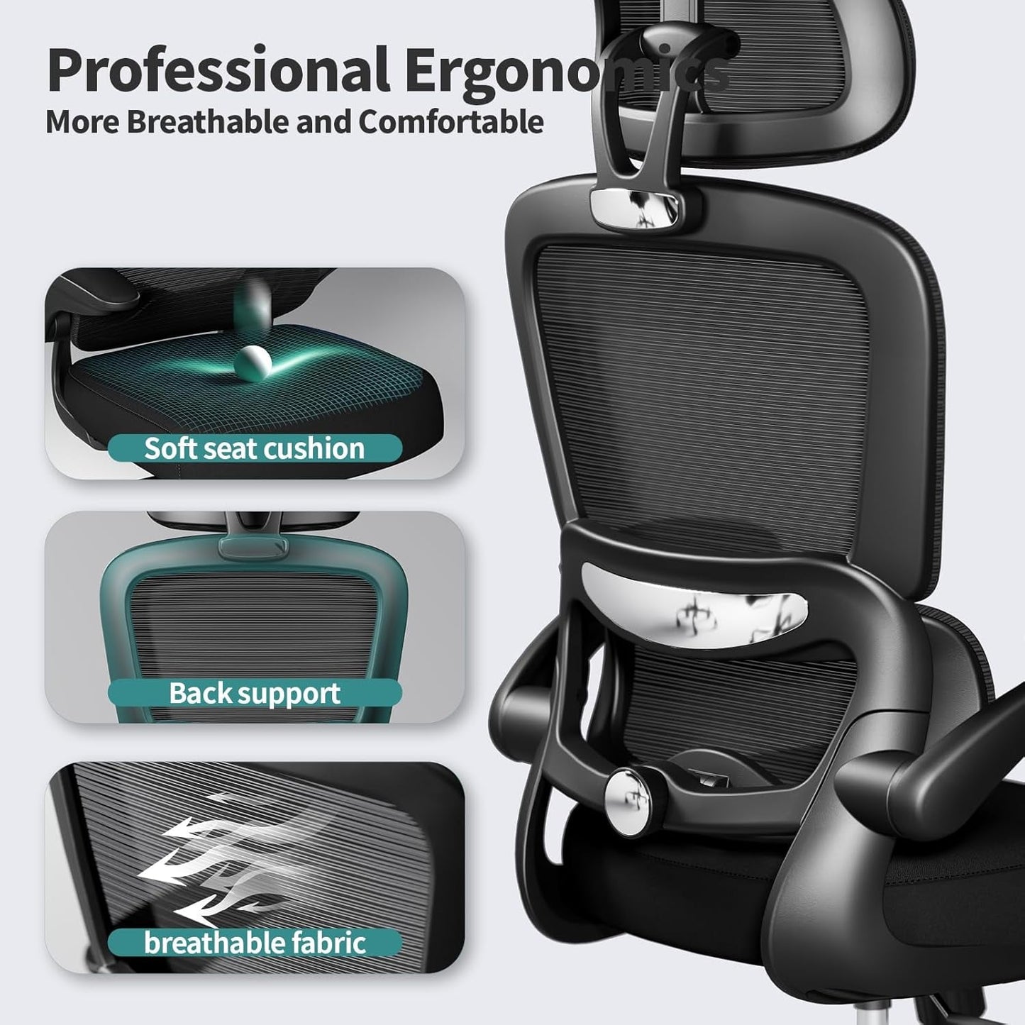 Ergonomic Black Office Chair High Back With Wheels