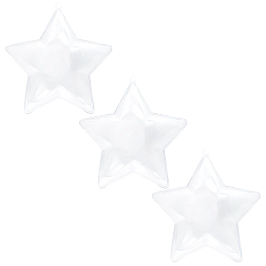 Set of 3 Openable Fillable Clear Plastic Star Christmas Ornaments DIY Craft 3.5 Inches