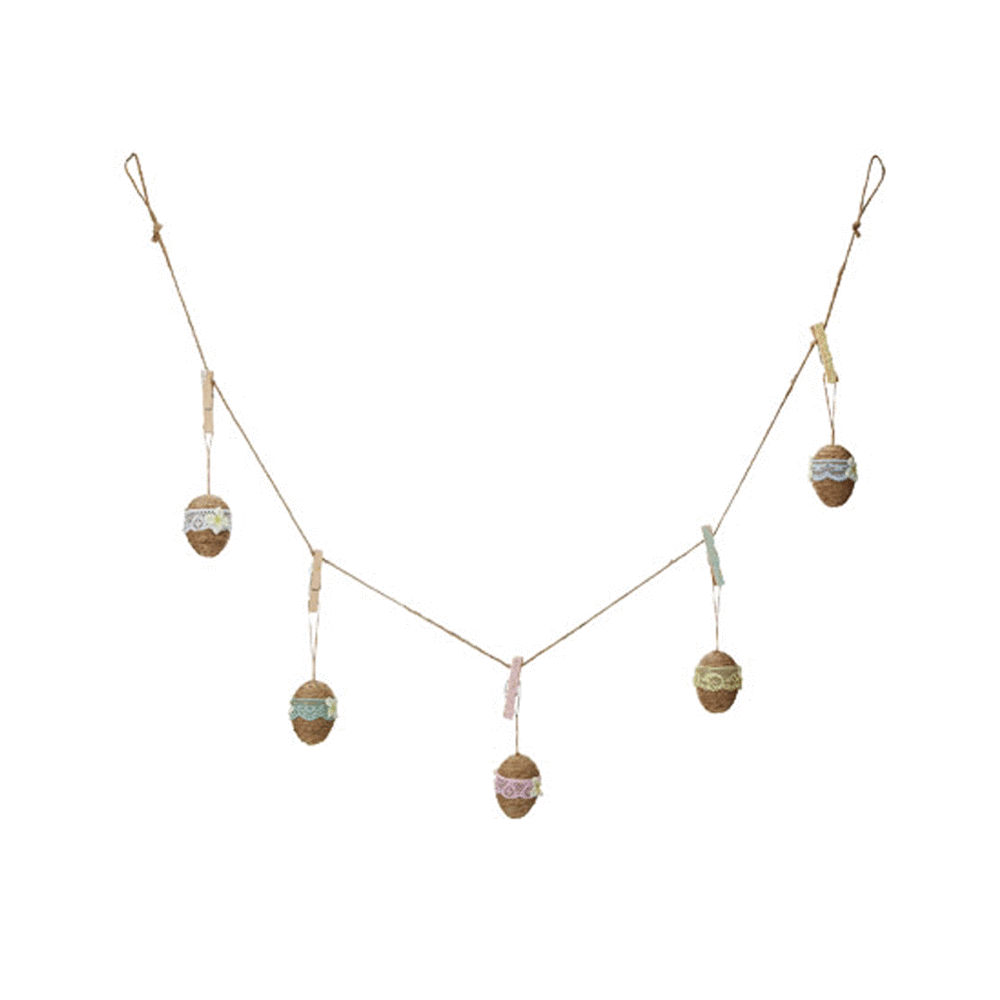 Set of 5 Burlap Lace Easter Egg Garland 59 Inches