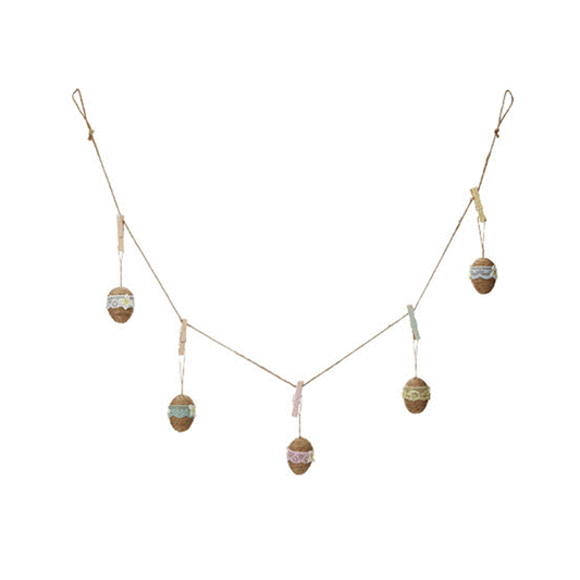 Set of 5 Burlap Lace Easter Egg Garland 59 Inches