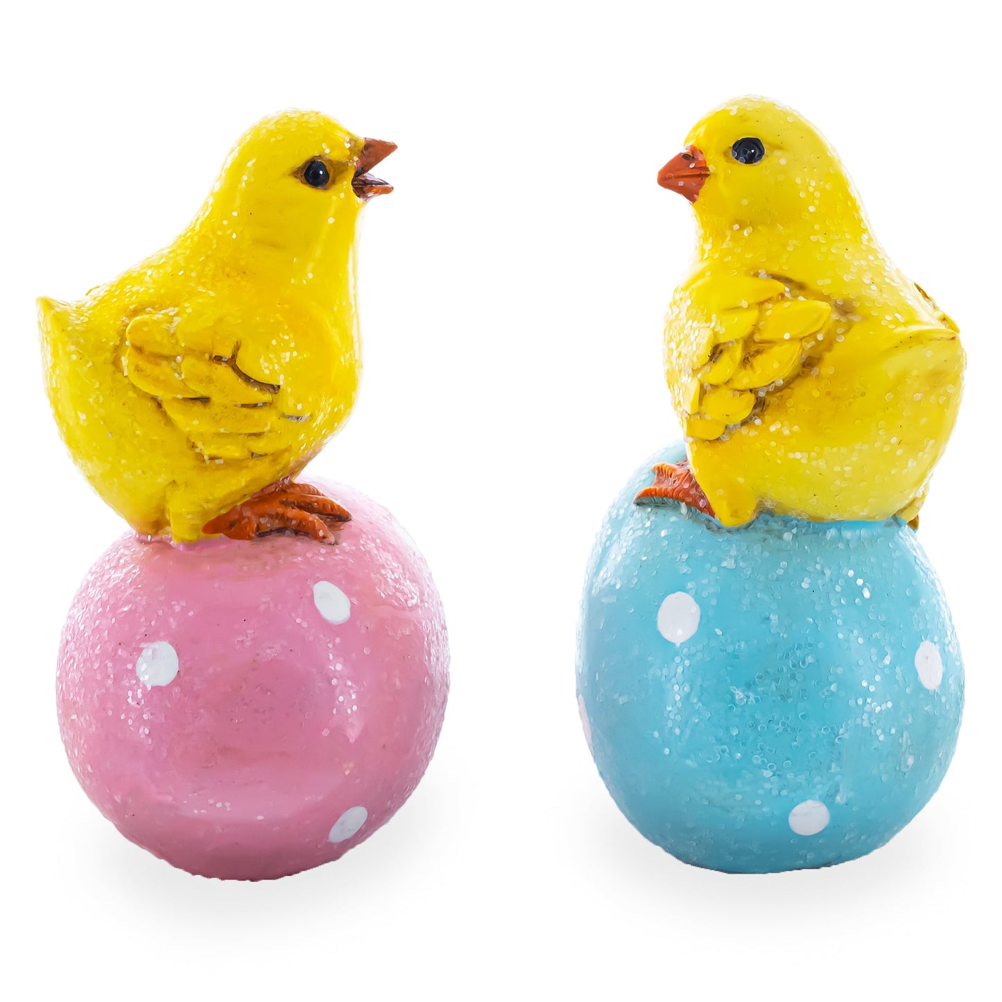Set of 2 Chicks on Easter Egg Figurines 3.8 Inches