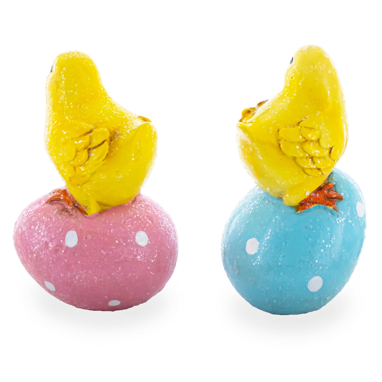Set of 2 Chicks on Easter Egg Figurines 3.8 Inches