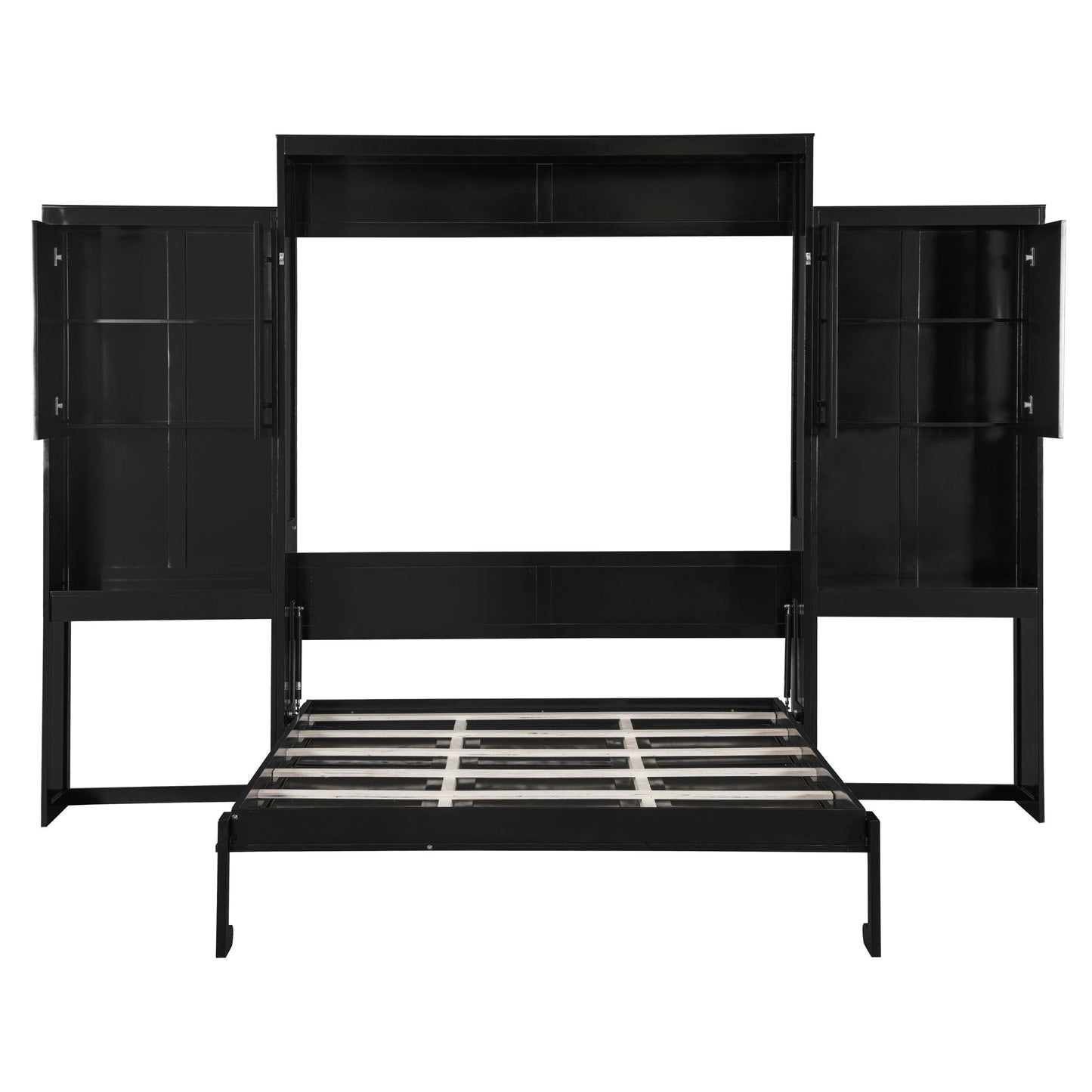 Queen Size Murphy Bed with Desk, Vanity and Cabinets, Espresso(OLD SKU: N820S00057P)