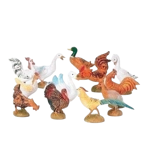 Bird Figurines for Nativity Scenes - Set of 12 - 5 Inch Scale