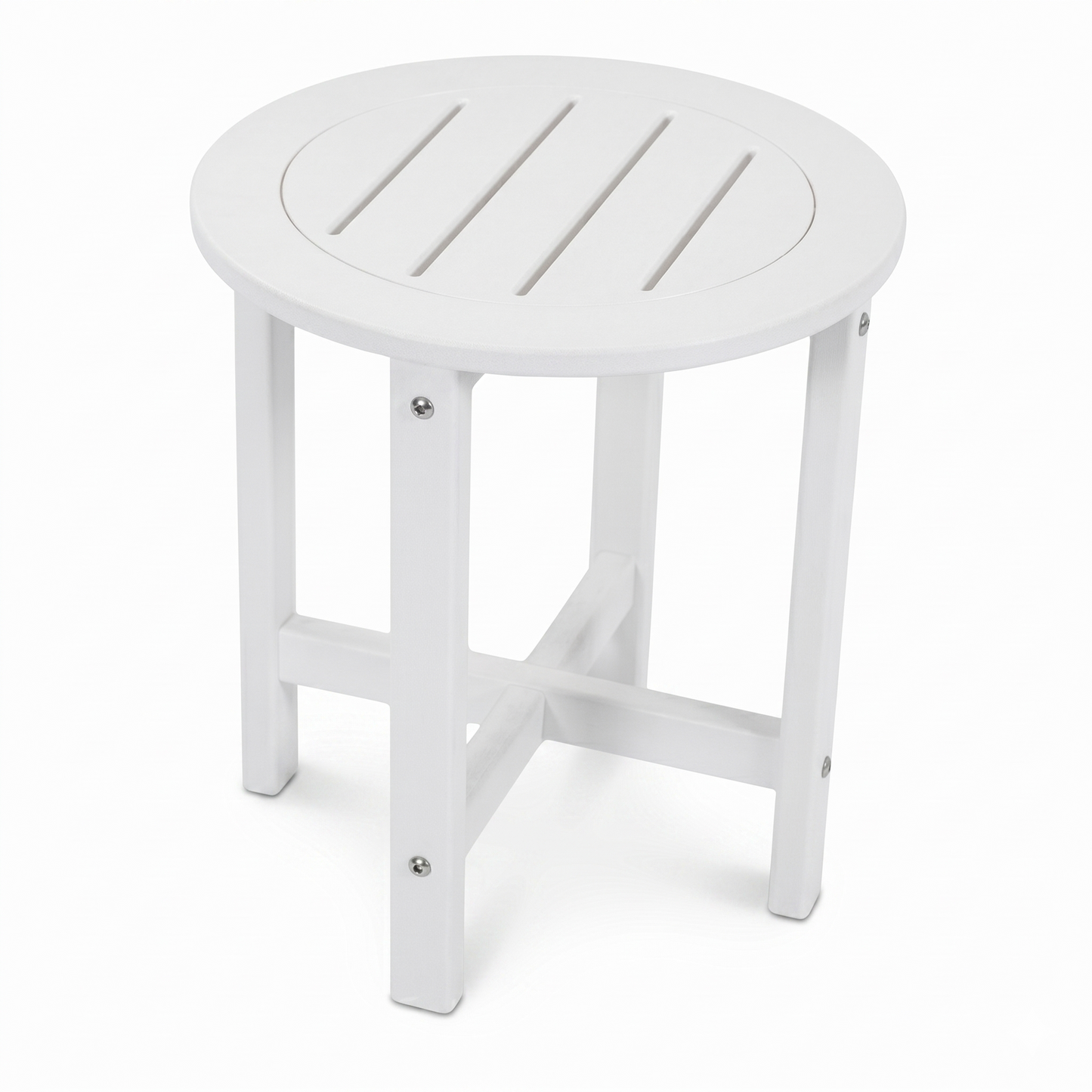 White HDPE Outdoor Side Table - 16 in. Round All-Weather Patio End Table