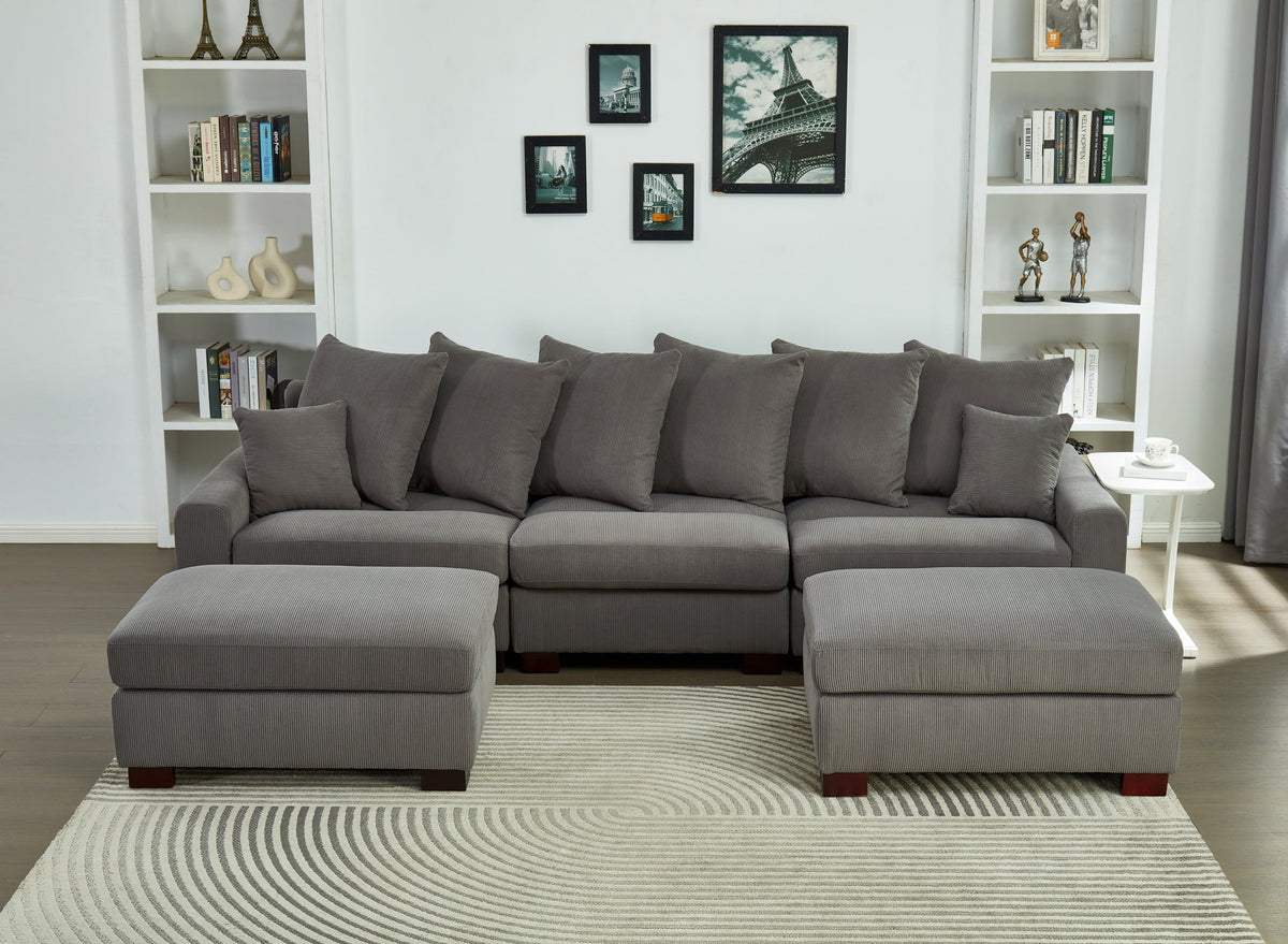Modular Sectional Sofa - 5 Seater Oversized Convertible L & U Shaped Couch