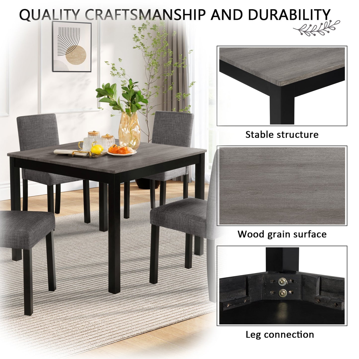 5-Piece Dining Table Set with 4 Chairs