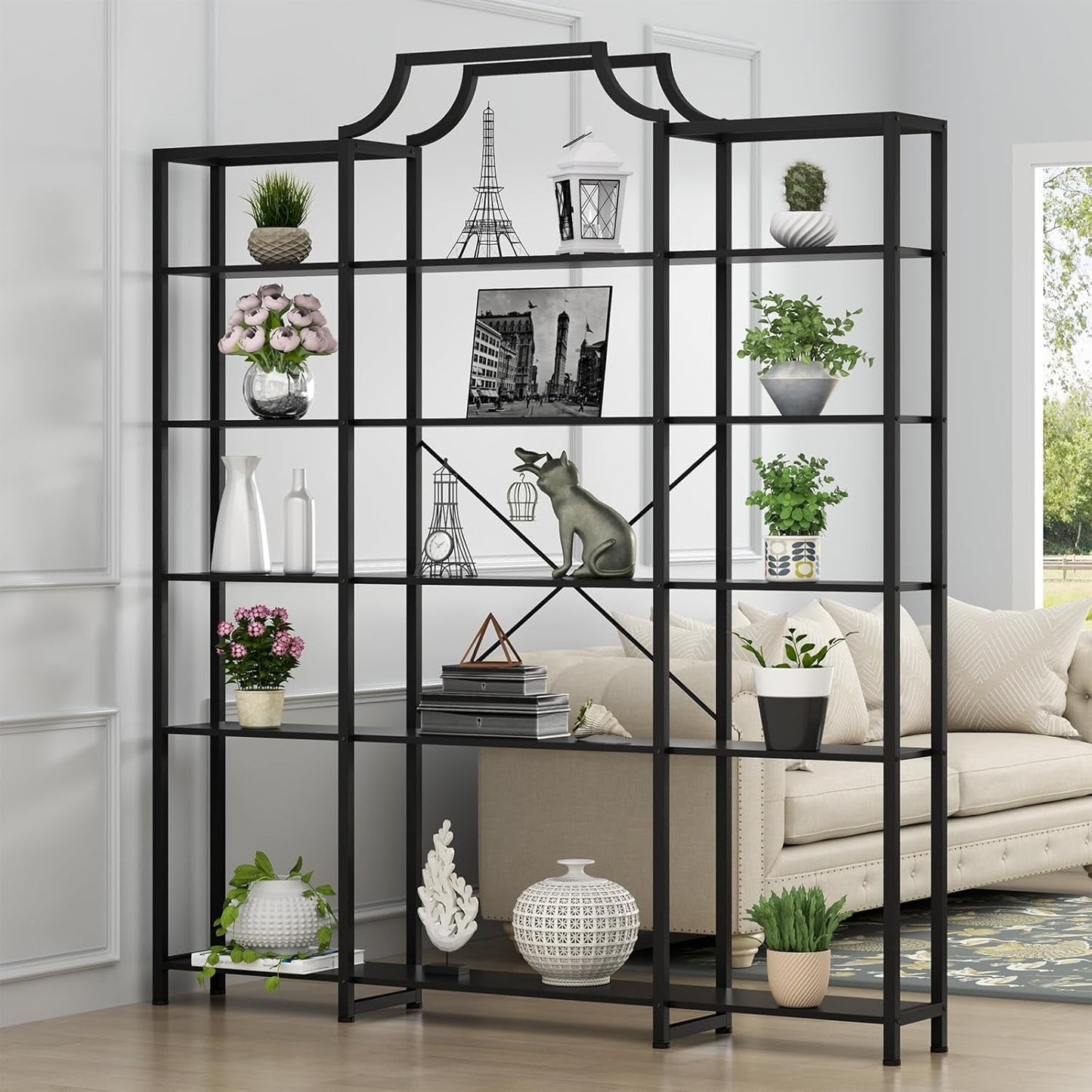 Triple Wide Five Tier Bookshelf For Living Room Organization