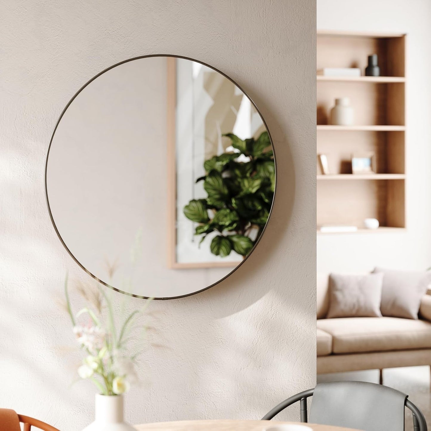 34 Inch Circle Mirror Titanium Finish For Entryways