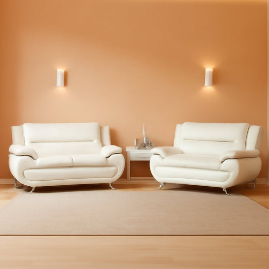 Creamy White 5 Seat Faux Leather Sectional Sofa Set