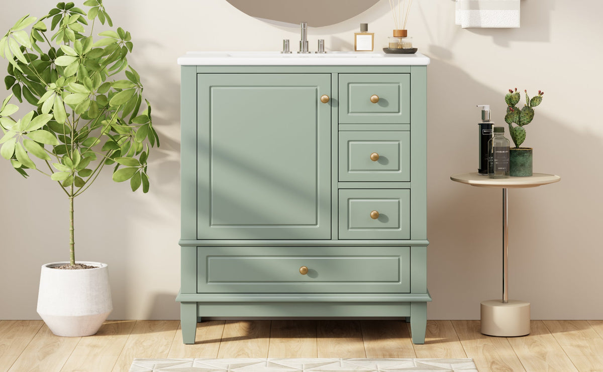 30" Bathroom Vanity with Sink, One Door and Three Drawers