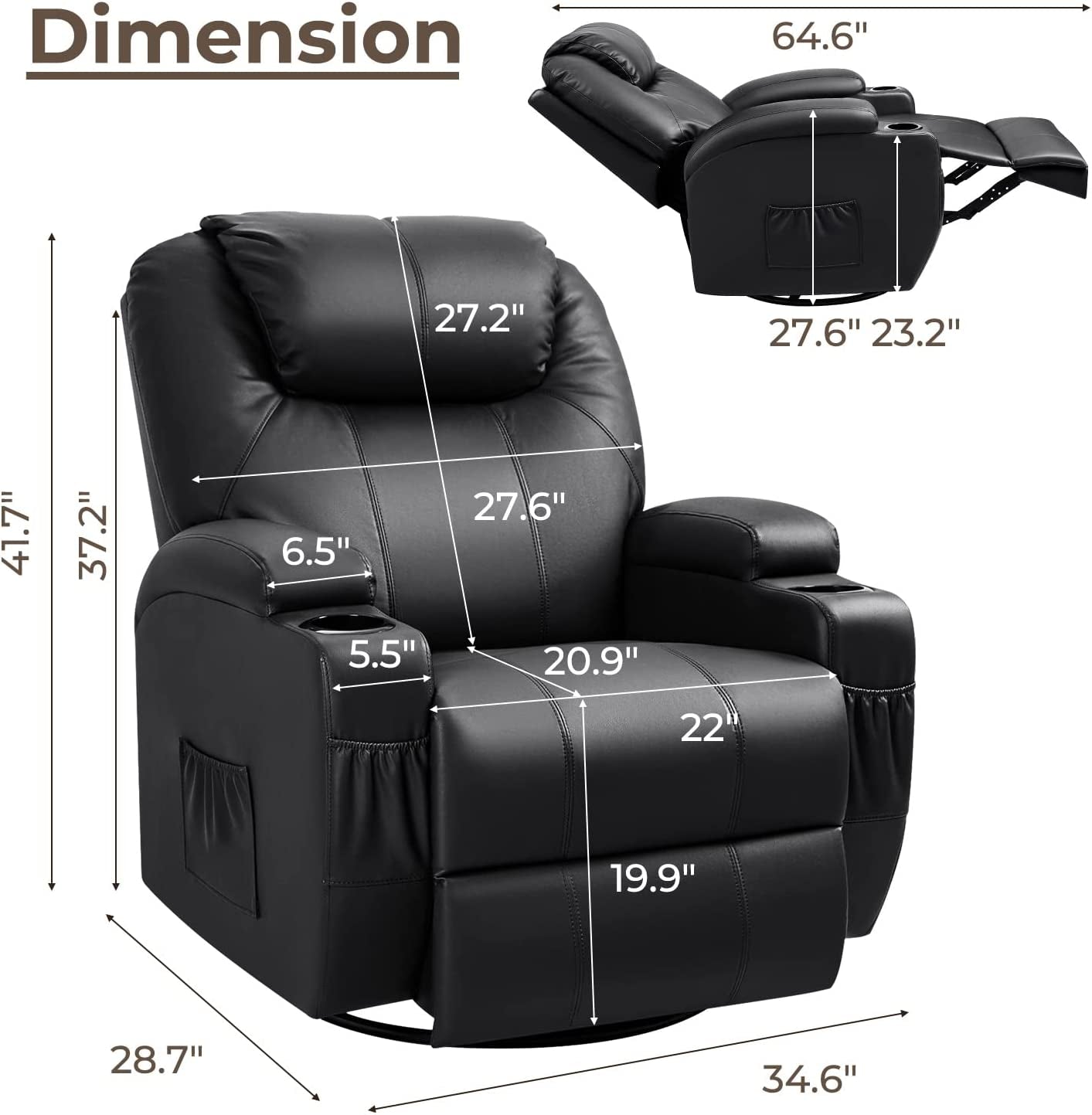 Leather Rocking Recliner With Massage And Heat Swivel