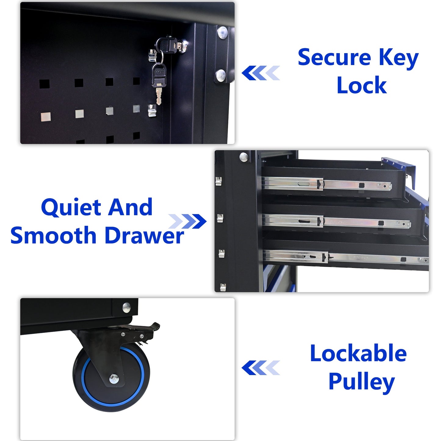 30-inch 7-drawer Iron-top Practical Rolling Steel Tool Cart, With Handle and Wheels, Storage Cabinet for Garages, Warehouses, Repair Shops, Requires Assembly of the the Tool Cart - Black & Blue