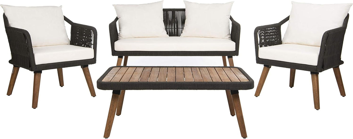 Outdoor Patio 4 Piece Eucalyptus Rope Furniture Set featuring stylish seating and table.
