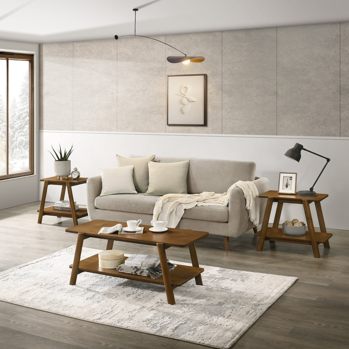 Metz Mid-Century Modern Wood Shelf 3-Piece Coffee Table Set