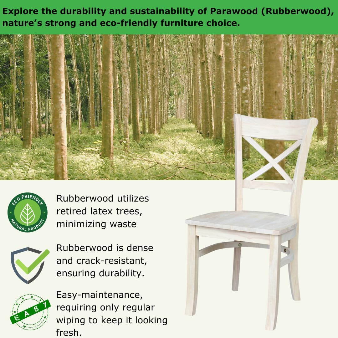 Set Of 2 35.8 In Parawood X Back Dining Chairs Unfinished