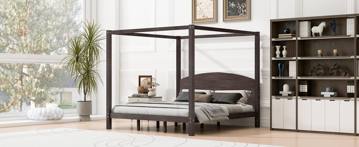 King Size Canopy Platform Bed with Headboard and Support Legs
