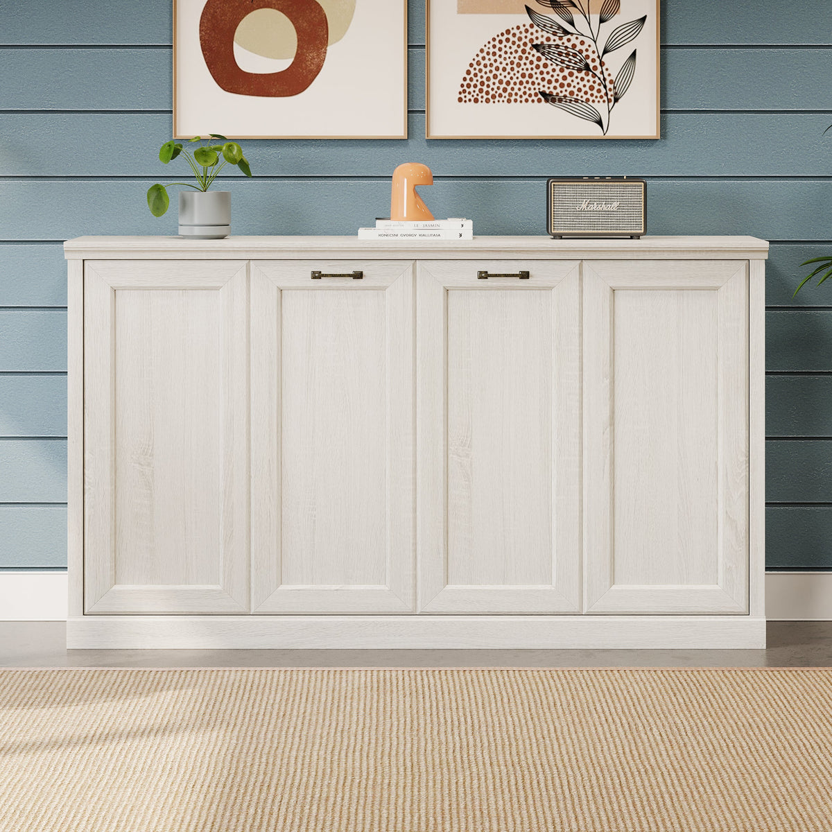 Twin Size Horizontal Murphy Bed in Rustic White
