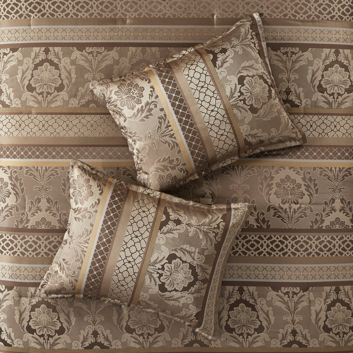 7 Piece Jacquard Comforter Set Brown/Gold King