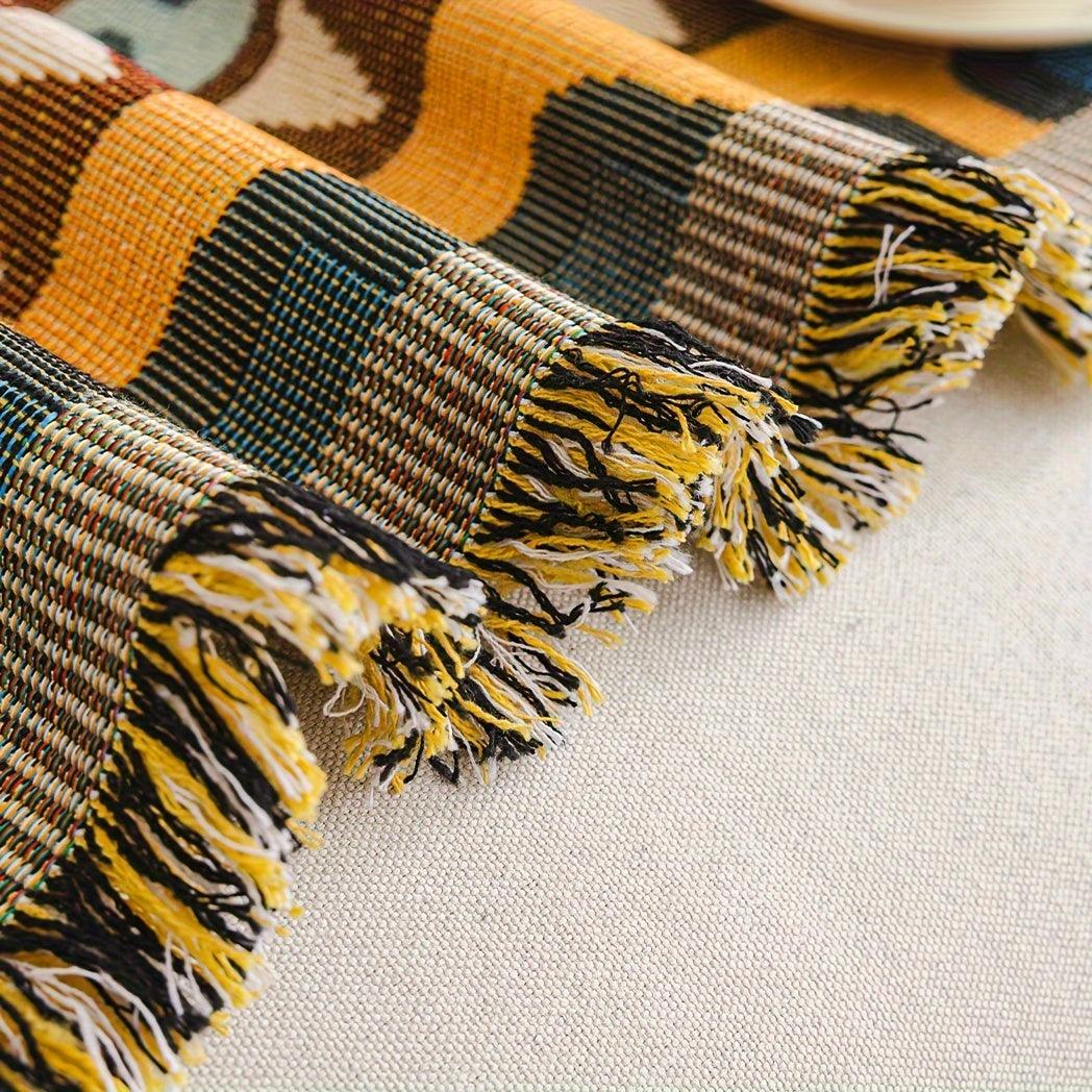 Boho Chic Double-sided Chenille Sofa Cover with Tassels - All-Season