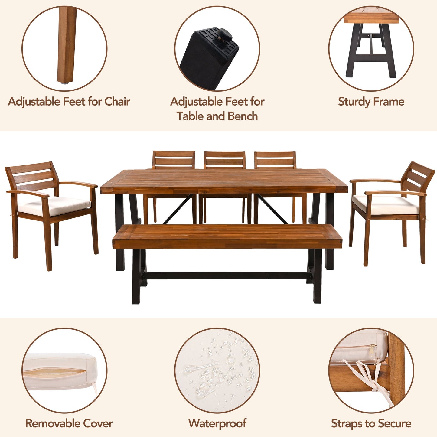 GO Outdoor Wood Dining Set for 7-8 Persons