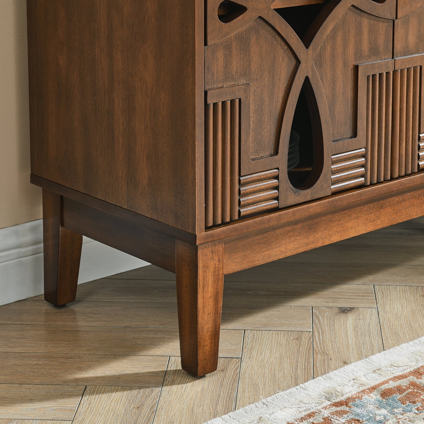 60.5' Mid Century Modern Sideboard Buffet Cabinet with Storage, TV Media Console Table, Storage Cabinet with 4 Doors & Adjustable Shelves for Kitchen Dining Living Room Entryway, Walnut