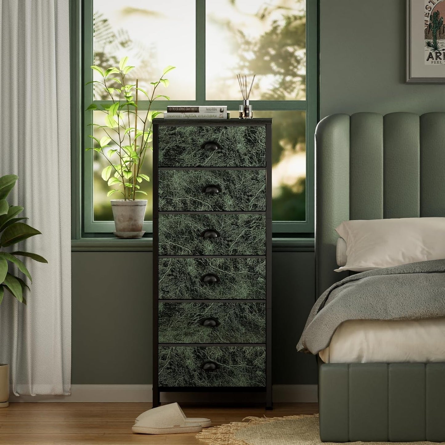 Vertical Dresser With 6 Drawers For Bedroom Vintage Green
