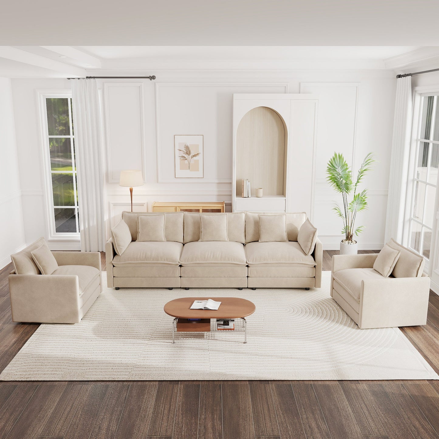 Modern Sofa Set of 3 in Light Coffee Chenille