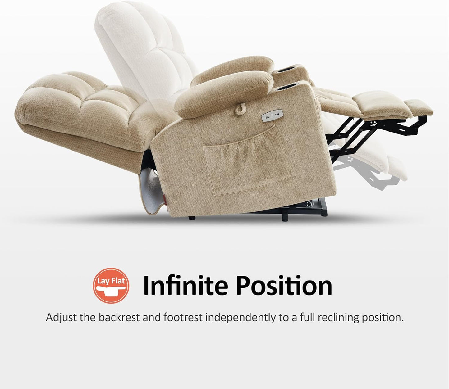 Dual Motor Power Lift Recliner Chair With Massage And Heat Beige Fabric Medium