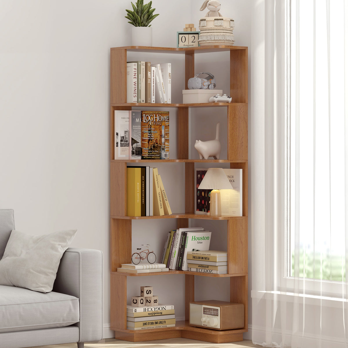6 Tier Freestanding L-Shaped Corner Bookshelf