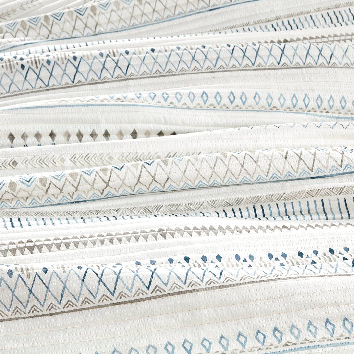 3 Piece Seersucker Quilt Set - Taupe/Blue King/California King