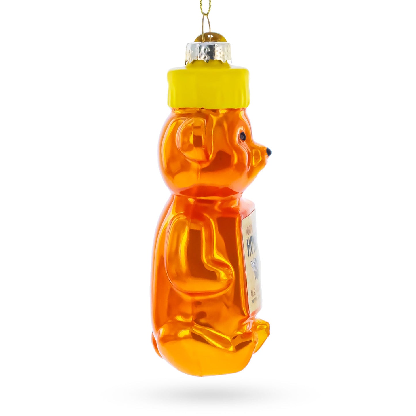 Honey Bear With Label Detail Glass Christmas Ornament
