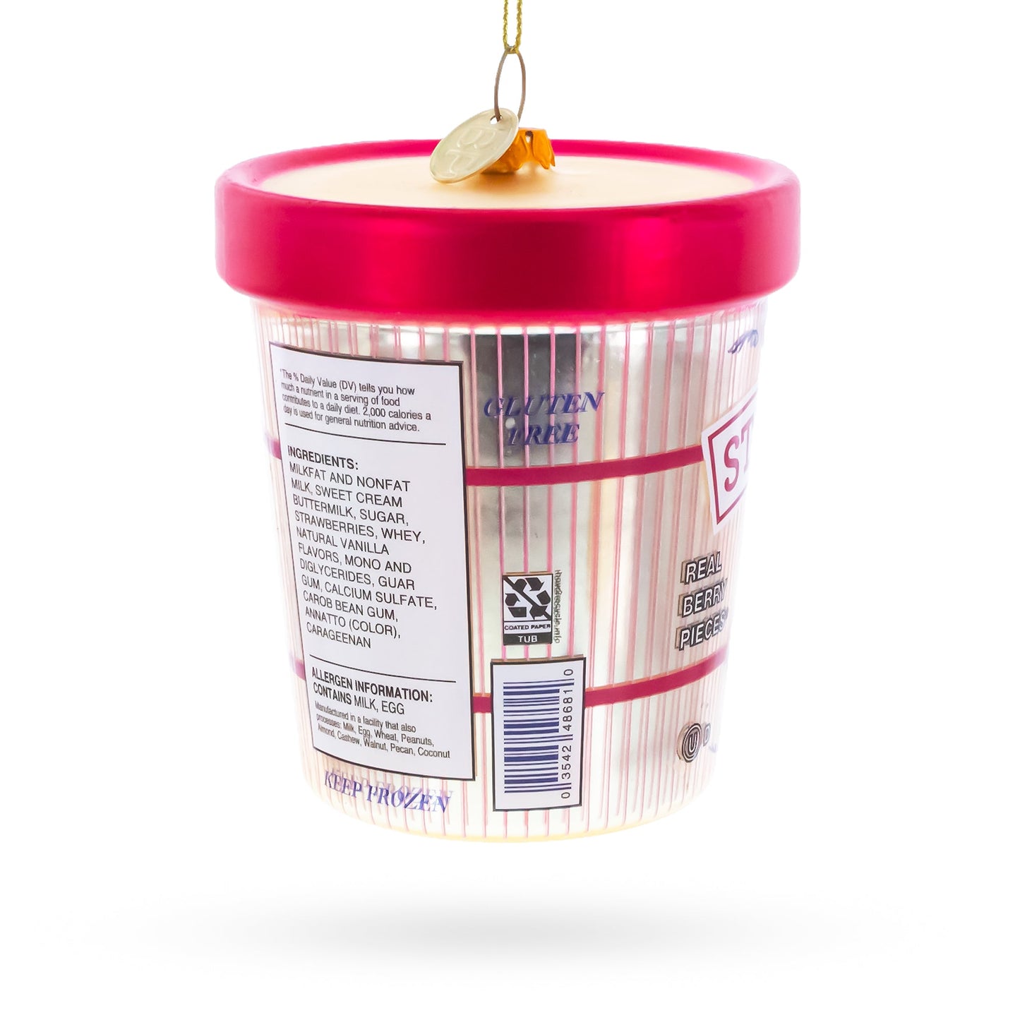 Strawberry Ice Cream Pint Glass Christmas Ornament