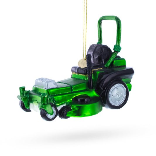 Riding Lawn Mower Glass Christmas Ornament