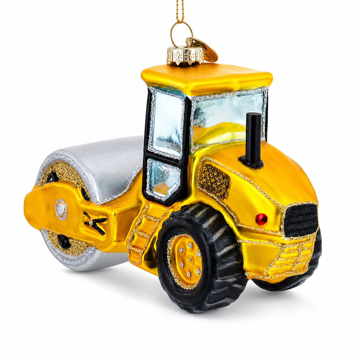 Industrial Steamroller Construction Road Roller Glass Christmas Ornament