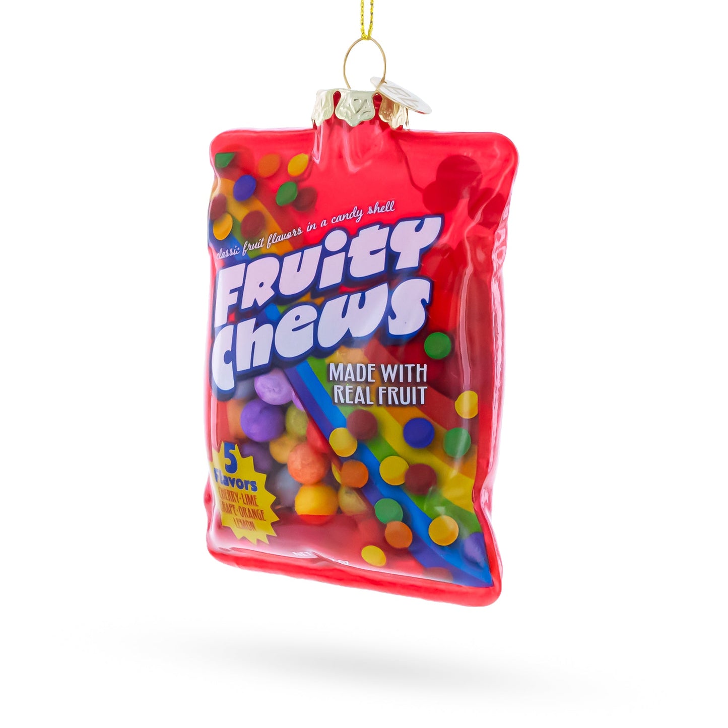 Fruity Chews Bag wth Multicolor Candy Glass Christmas Ornament