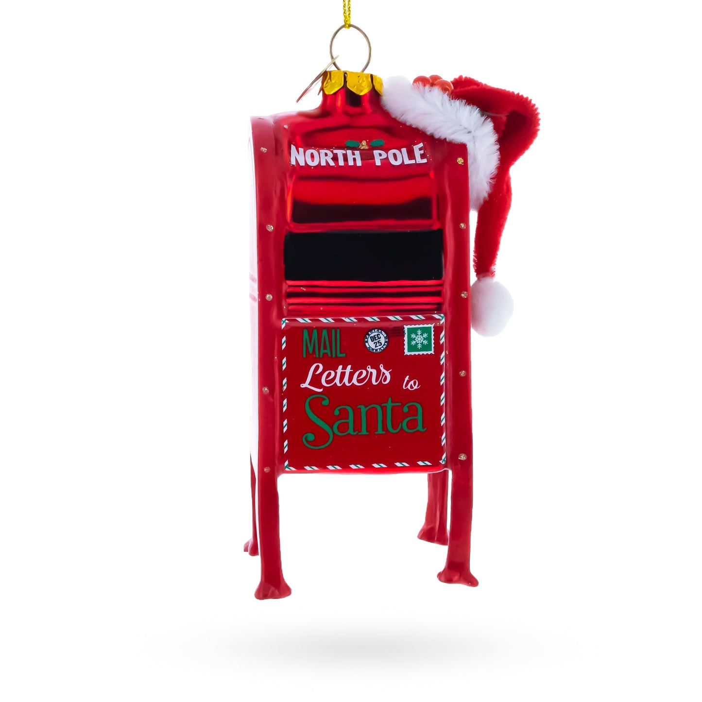 Letters to Santa Mailbox Glass Christmas Ornament