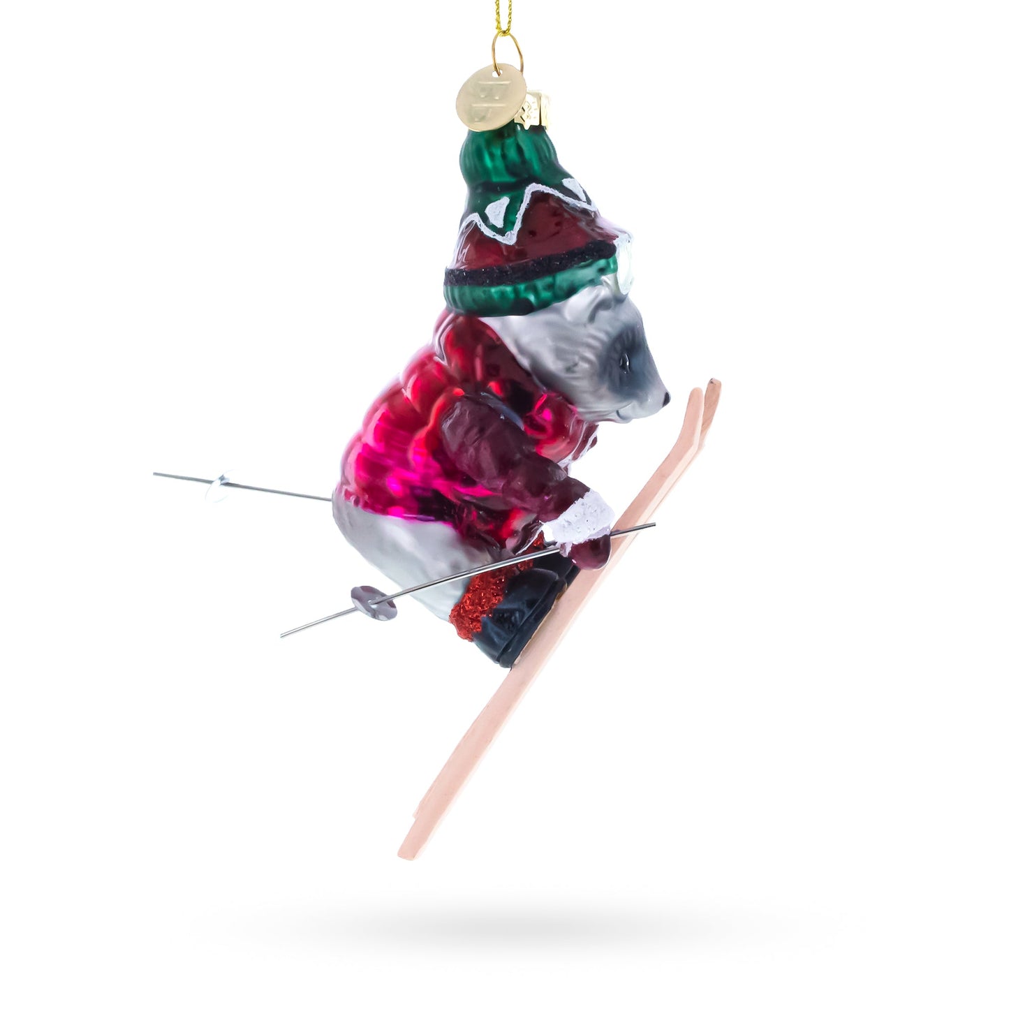 Skiing Raccoon Glass Christmas Ornament