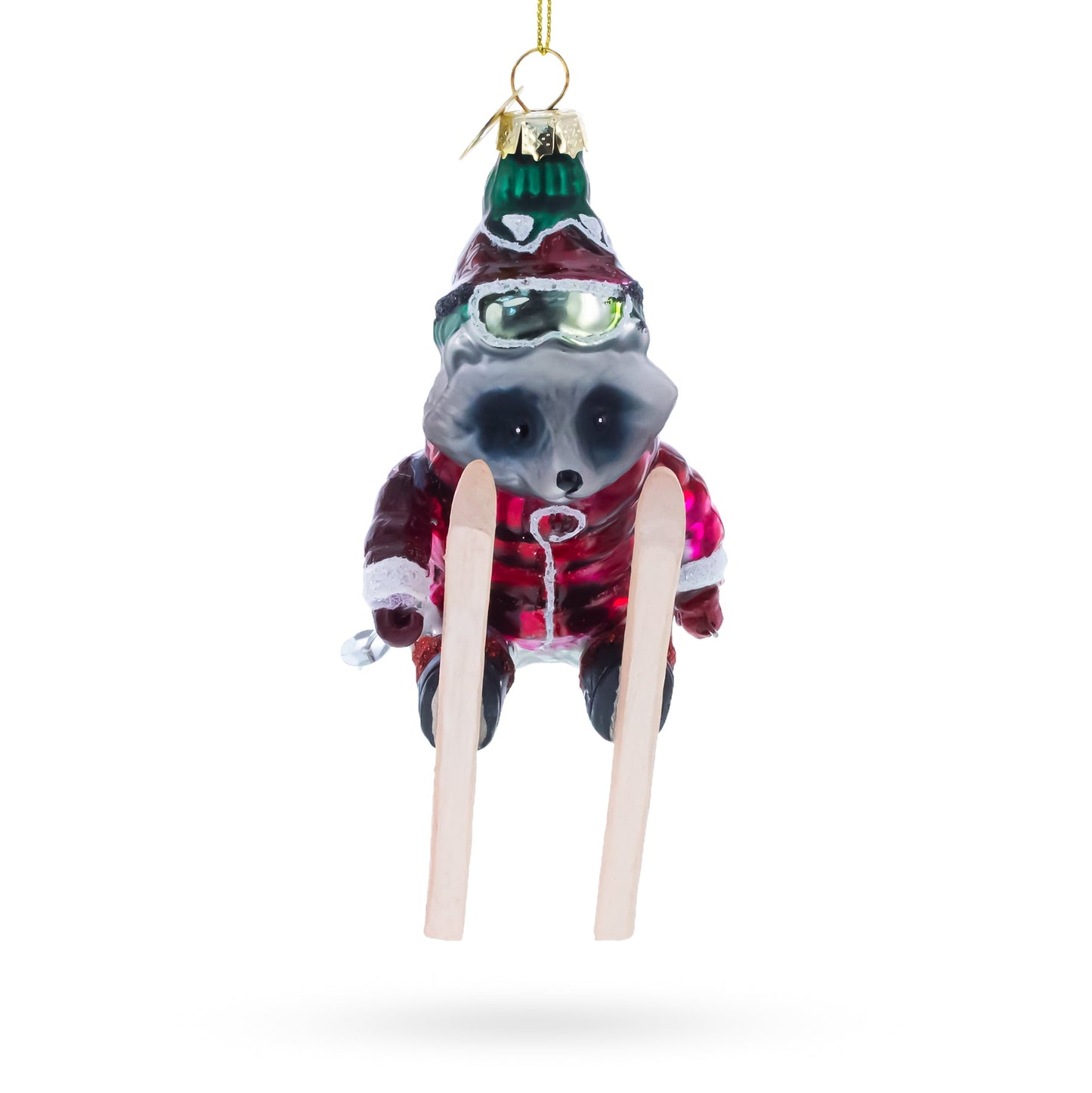 Skiing Raccoon Glass Christmas Ornament