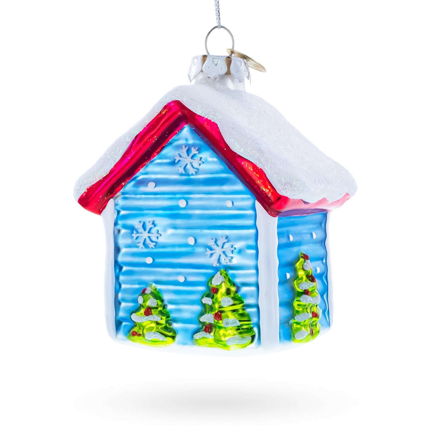 Crhsitmas Doghouse with Two Holiday Puppies Glass Christmas Ornament