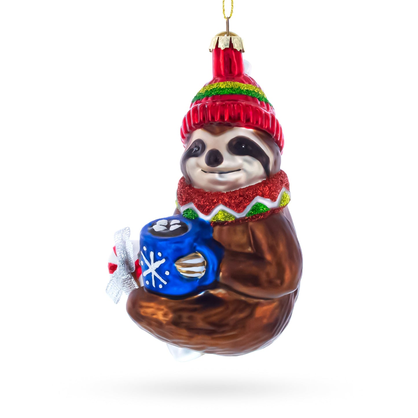 Sloth with Mug Glass Christmas Ornament