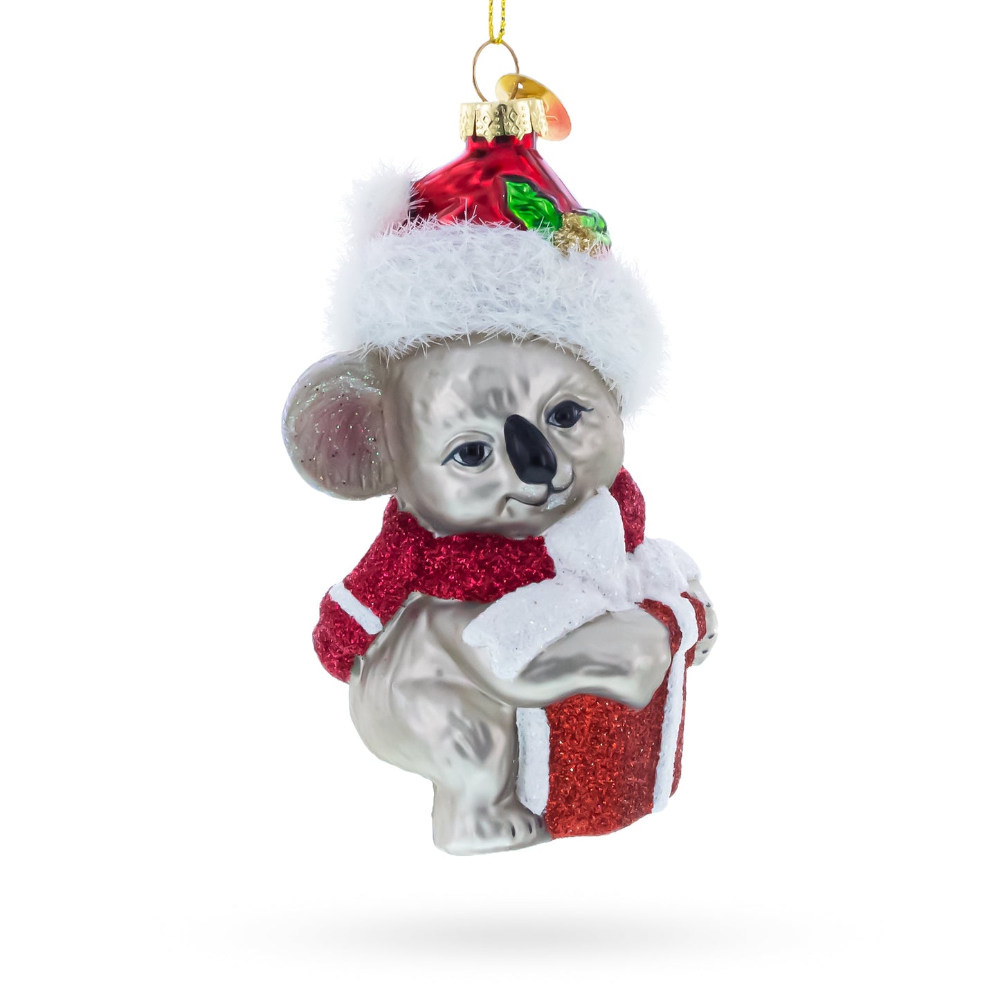 Koala with Present Glass Christmas Ornament
