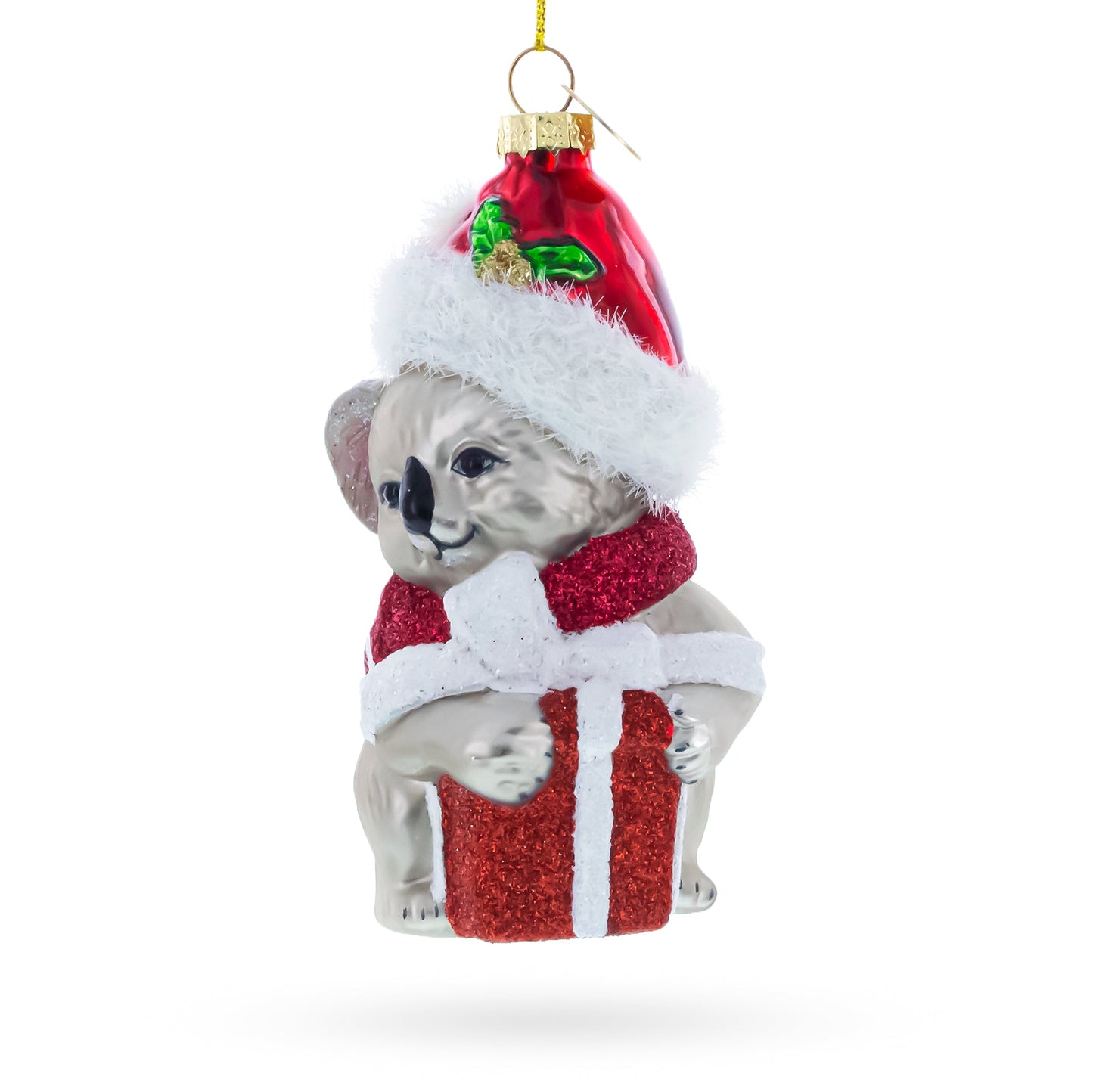 Koala with Present Glass Christmas Ornament