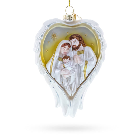 Holy Family Heart Glass Christmas Ornament