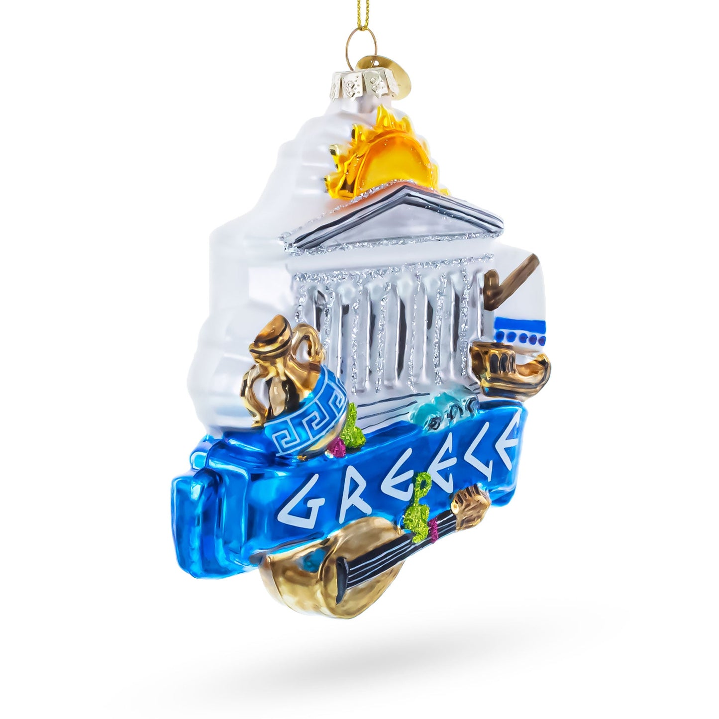 Landmarks and Symbols of Greece Glass Christmas Ornament
