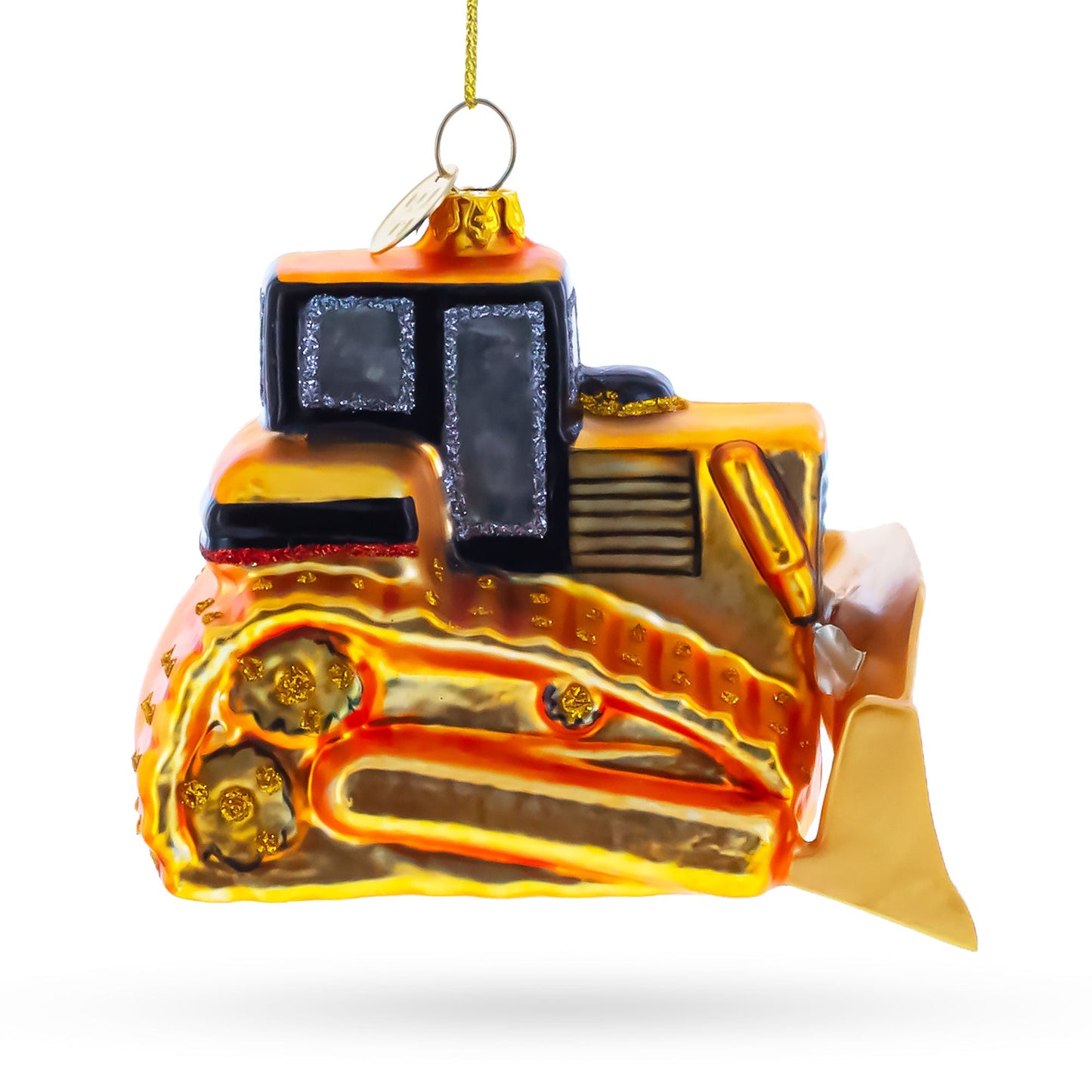 Bulldozer Construction Vehicle Glass Christmas Ornament